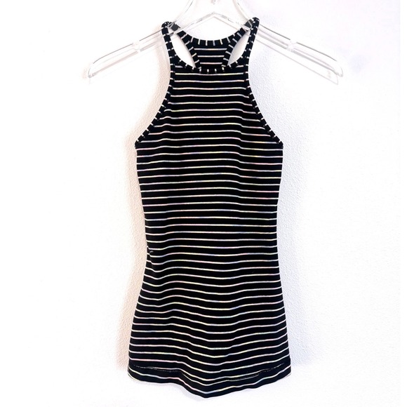 lululemon athletica Tops - Lululemon Striped High-Neck Halter Racerback Tank Top Black Multi
